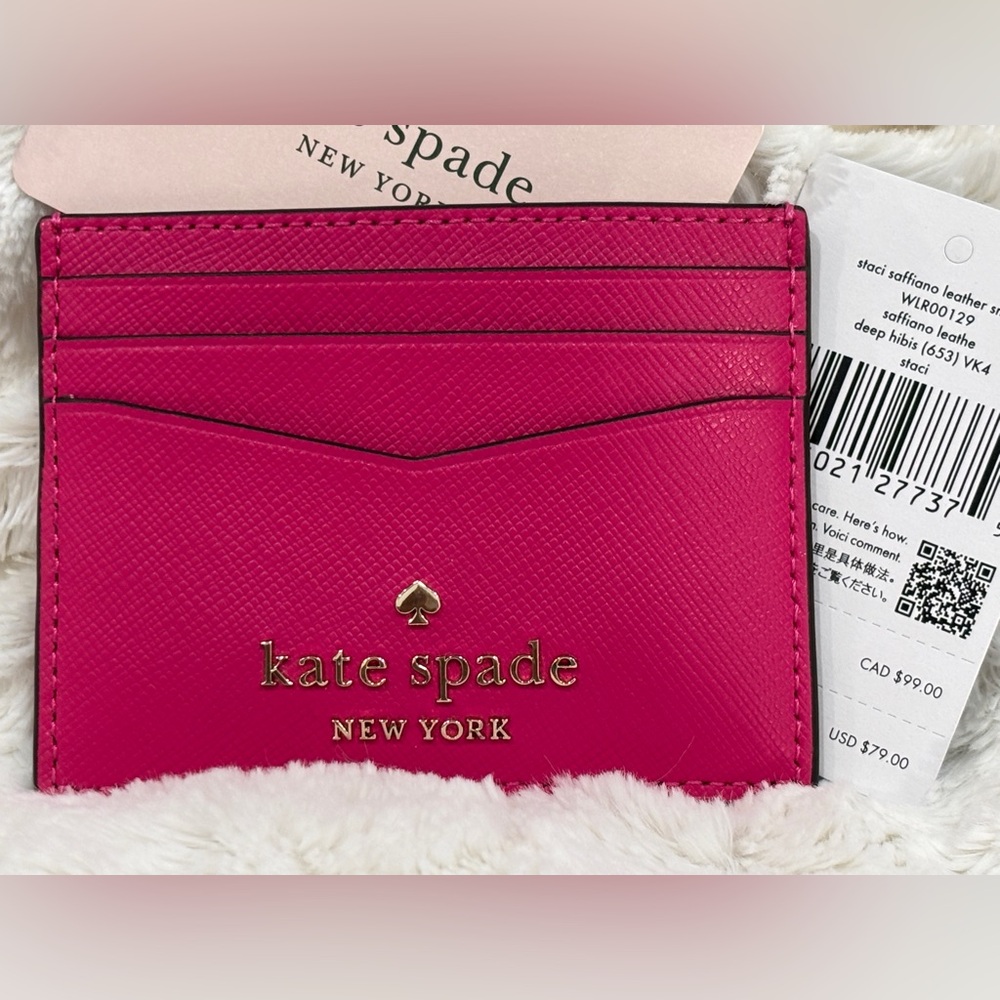 Kate Spade Staci Saffiano Leather Small Slim Card Holder in Deep Hibiscus 🌺
